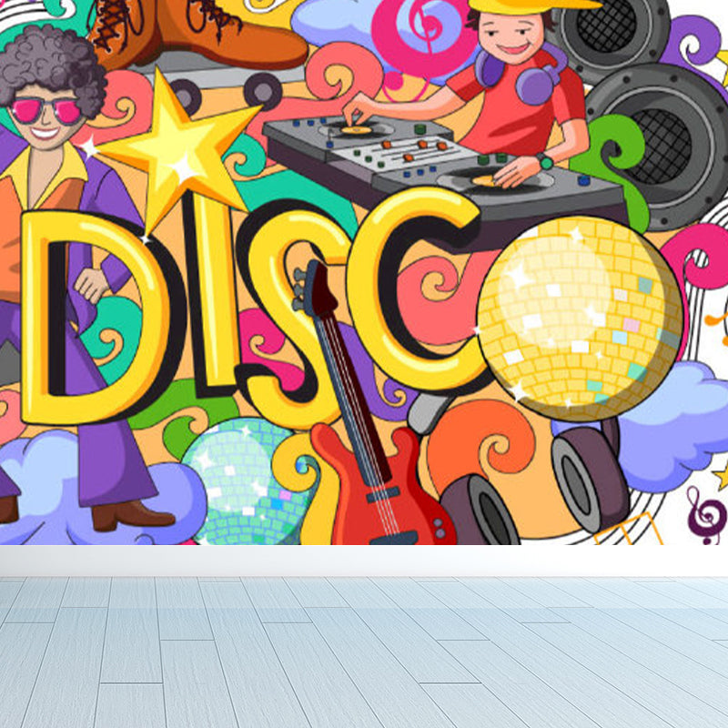 Graffiti Graphic Mural Wallpaper Pastel Color Modern Wall Covering for Living Room Clearhalo 'Wall Decor' 'Wall Mural' 1884941