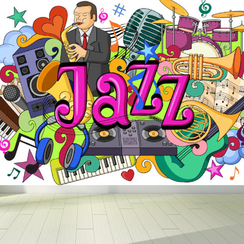 Graffiti Graphic Mural Wallpaper Pastel Color Modern Wall Covering for Living Room Rose Red Clearhalo 'Wall Decor' 'Wall Mural' 1884944