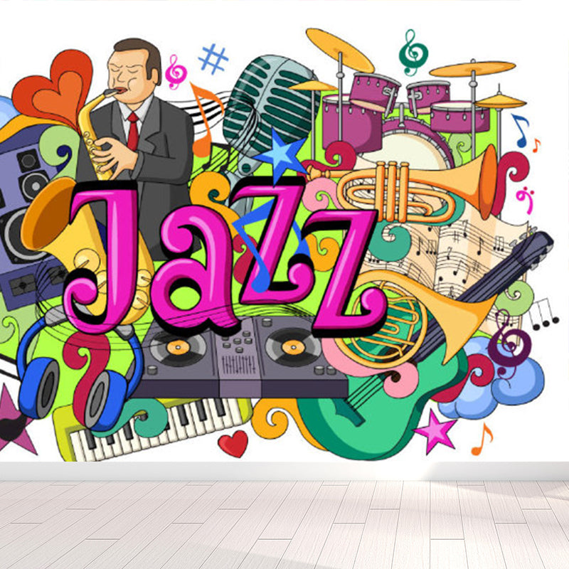 Graffiti Graphic Mural Wallpaper Pastel Color Modern Wall Covering for Living Room Clearhalo 'Wall Decor' 'Wall Mural' 1884945