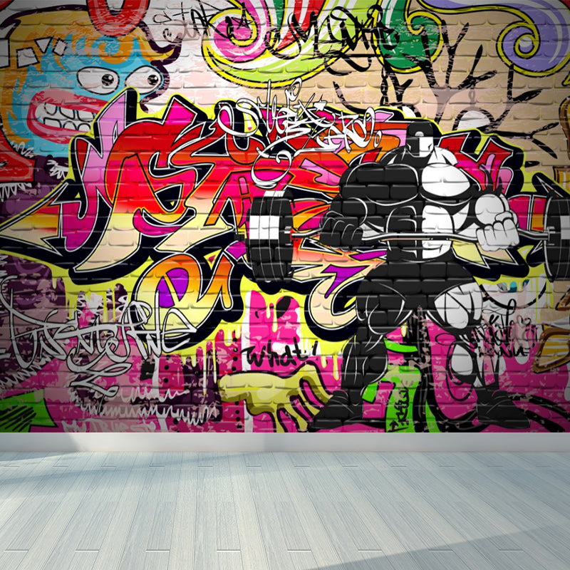 Graffiti Graphic Mural Wallpaper Pastel Color Modern Wall Covering for Living Room Clearhalo 'Wall Decor' 'Wall Mural' 1884951