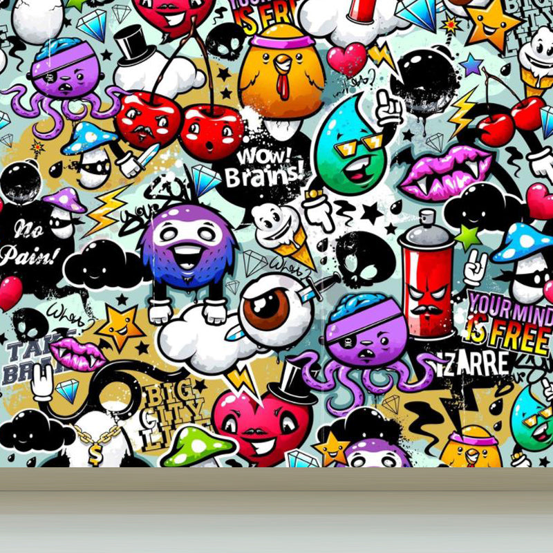 Modern Novel Graffiti Mural Decal Light Color Stain-Proofing Wall Decor for Bathroom Purple Clearhalo 'Wall Decor' 'Wall Mural' 1884954