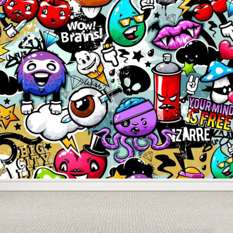 Modern Novel Graffiti Mural Decal Light Color Stain-Proofing Wall Decor for Bathroom Clearhalo 'Wall Decor' 'Wall Mural' 1884955