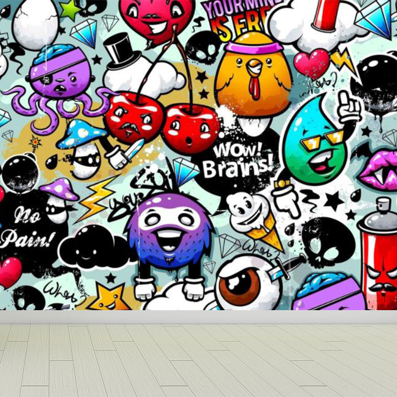 Modern Novel Graffiti Mural Decal Light Color Stain-Proofing Wall Decor for Bathroom Clearhalo 'Wall Decor' 'Wall Mural' 1884956