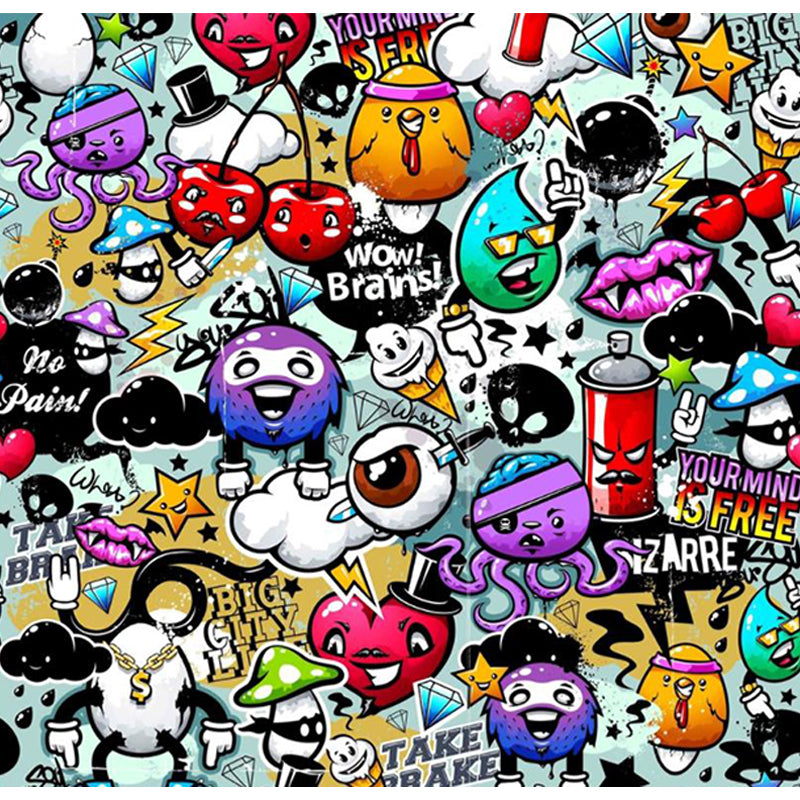 Modern Novel Graffiti Mural Decal Light Color Stain-Proofing Wall Decor for Bathroom Clearhalo 'Wall Decor' 'Wall Mural' 1884957