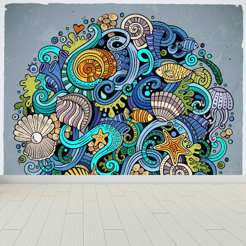 Modern Novel Graffiti Mural Decal Light Color Stain-Proofing Wall Decor for Bathroom Blue Clearhalo 'Wall Decor' 'Wall Mural' 1884959