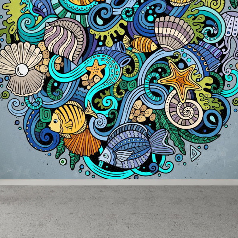 Modern Novel Graffiti Mural Decal Light Color Stain-Proofing Wall Decor for Bathroom Clearhalo 'Wall Decor' 'Wall Mural' 1884961