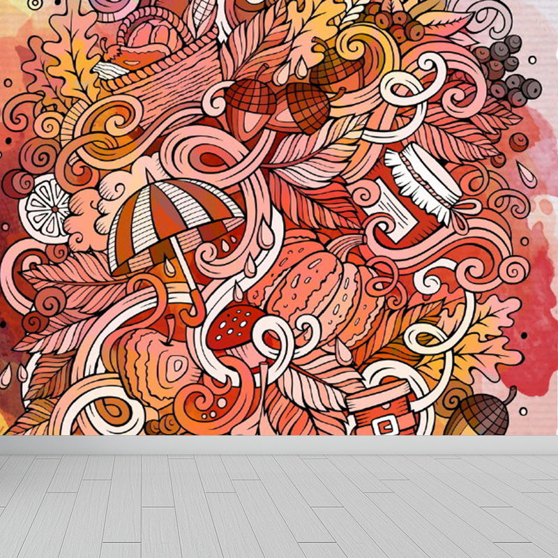 Modern Novel Graffiti Mural Decal Light Color Stain-Proofing Wall Decor for Bathroom Orange Clearhalo 'Wall Decor' 'Wall Mural' 1884964