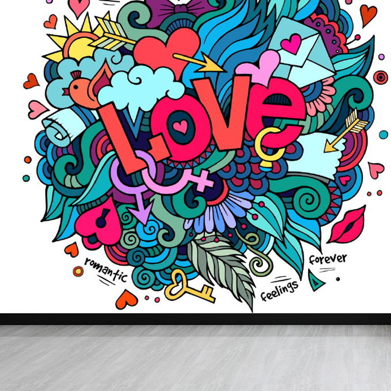 Modern Novel Graffiti Mural Decal Light Color Stain-Proofing Wall Decor for Bathroom Light Blue Clearhalo 'Wall Decor' 'Wall Mural' 1884969