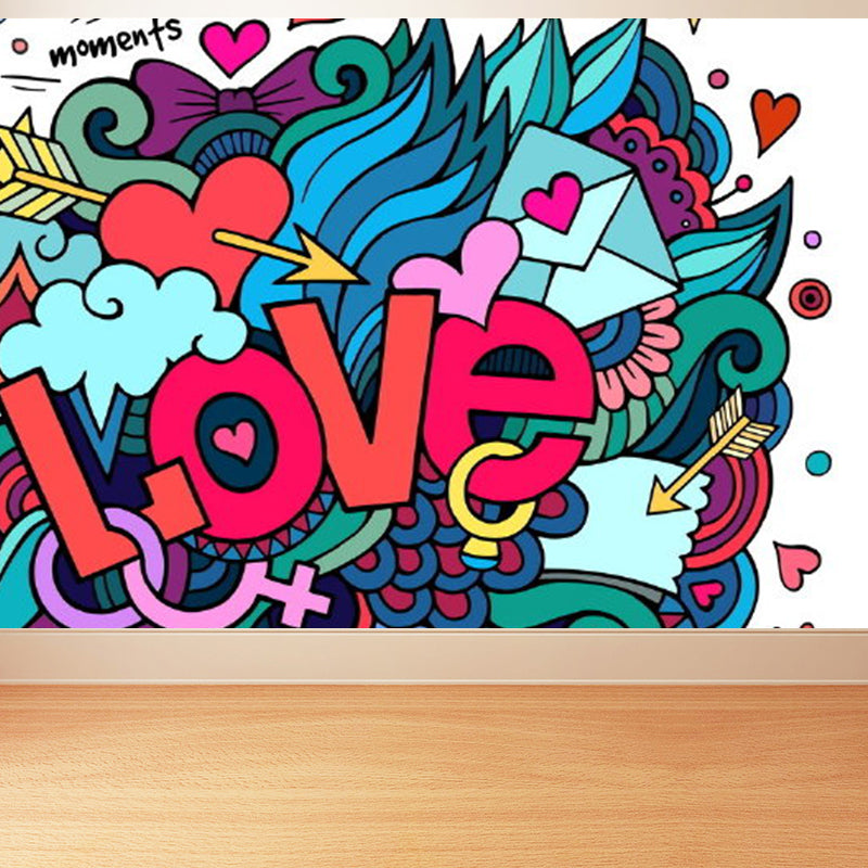 Modern Novel Graffiti Mural Decal Light Color Stain-Proofing Wall Decor for Bathroom Clearhalo 'Wall Decor' 'Wall Mural' 1884970