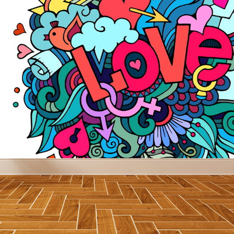 Modern Novel Graffiti Mural Decal Light Color Stain-Proofing Wall Decor for Bathroom Clearhalo 'Wall Decor' 'Wall Mural' 1884971