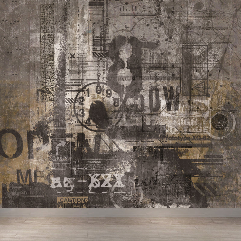 Modern Novel Graffiti Mural Decal Light Color Stain-Proofing Wall Decor for Bathroom Grey Clearhalo 'Wall Decor' 'Wall Mural' 1884974