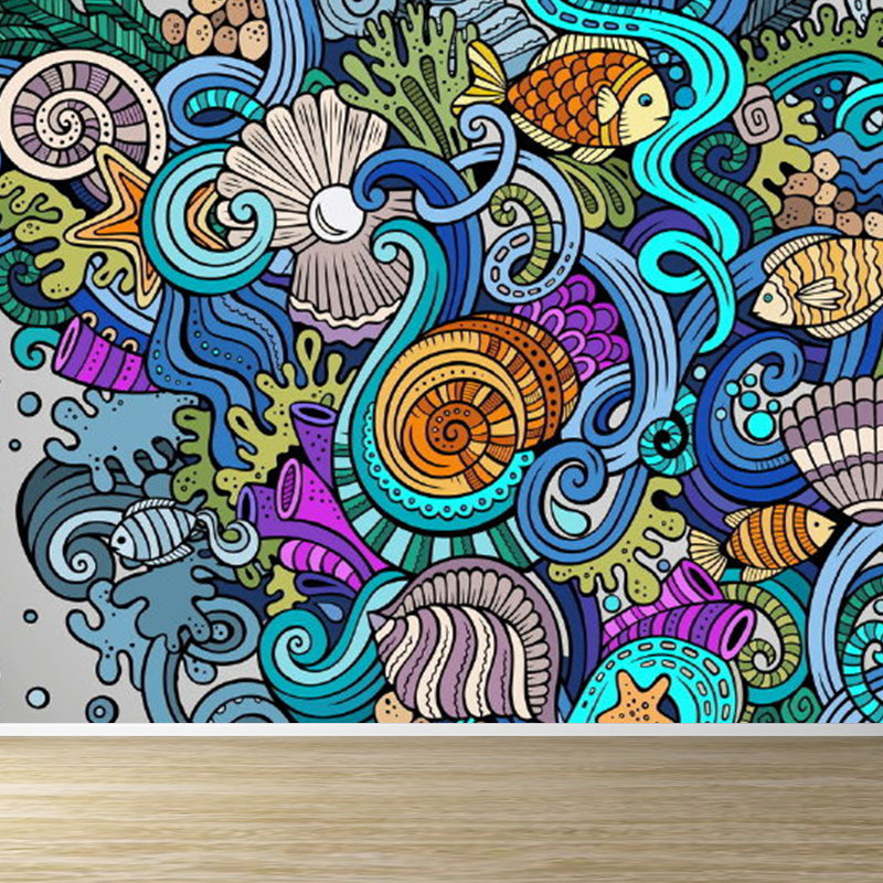 Contemporary Graffiti Pattern Mural Soft Color Stain Resistant Wall Art for Dining Room Clearhalo 'Wall Decor' 'Wall Mural' 1884980