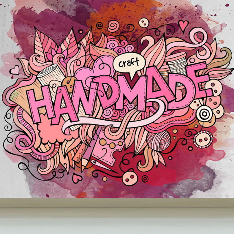 Contemporary Graffiti Pattern Mural Soft Color Stain Resistant Wall Art for Dining Room Pink Clearhalo 'Wall Decor' 'Wall Mural' 1884984