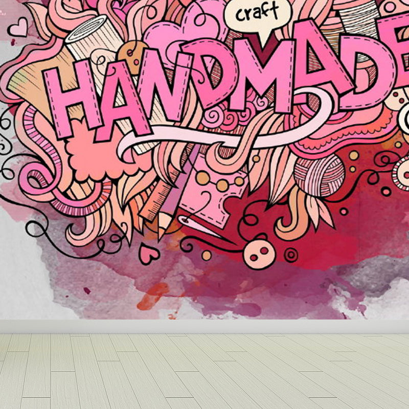 Contemporary Graffiti Pattern Mural Soft Color Stain Resistant Wall Art for Dining Room Clearhalo 'Wall Decor' 'Wall Mural' 1884986