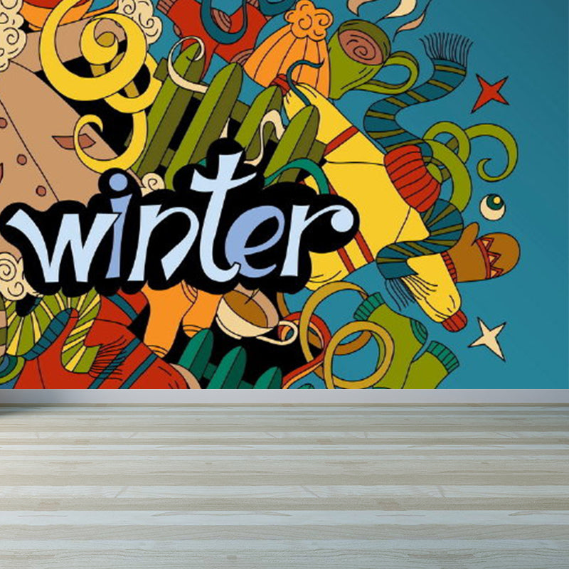 Contemporary Graffiti Pattern Mural Soft Color Stain Resistant Wall Art for Dining Room Clearhalo 'Wall Decor' 'Wall Mural' 1884990