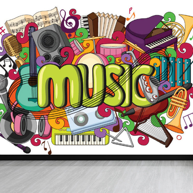 Contemporary Graffiti Pattern Mural Soft Color Stain Resistant Wall Art for Dining Room White Clearhalo 'Wall Decor' 'Wall Mural' 1884994