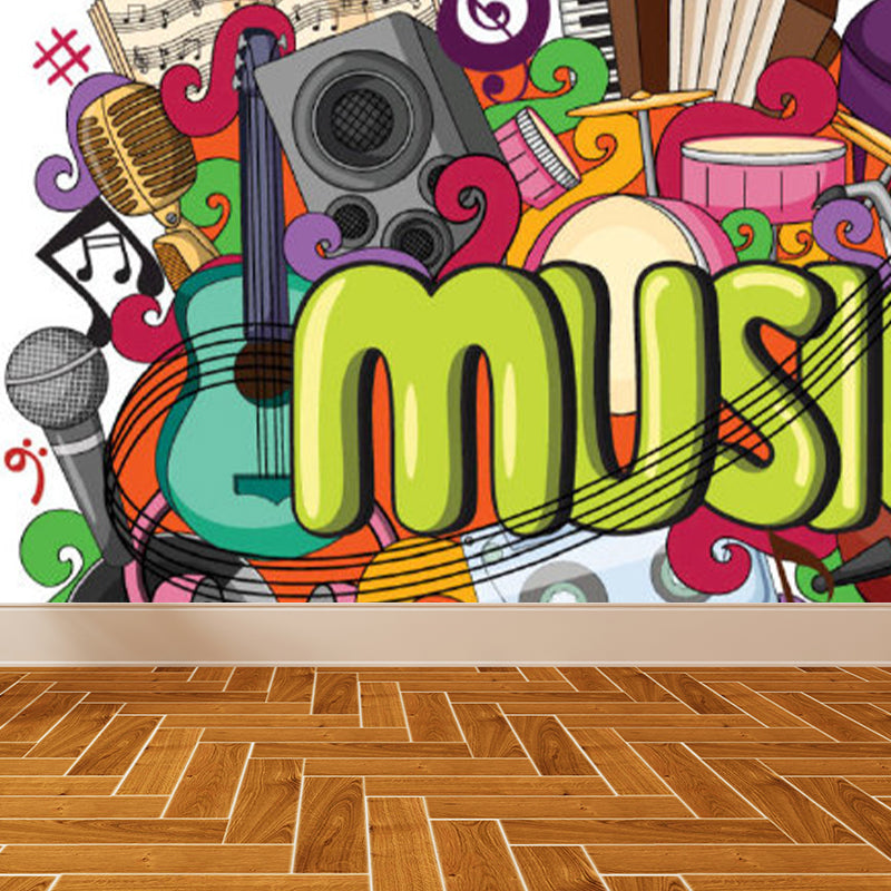 Contemporary Graffiti Pattern Mural Soft Color Stain Resistant Wall Art for Dining Room Clearhalo 'Wall Decor' 'Wall Mural' 1884996