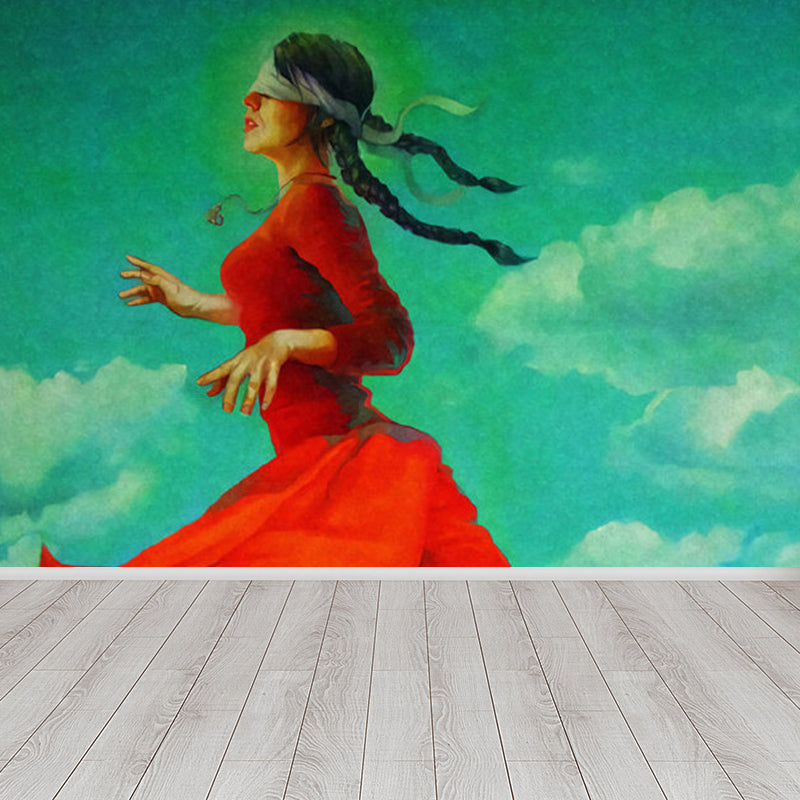 Magical Figure Mural Wallpaper Pastel Color Classic Wall Covering for Drawing Room Light Green Clearhalo 'Wall Decor' 'Wall Mural' 1885004