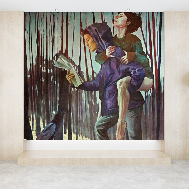 Magical Figure Mural Wallpaper Pastel Color Classic Wall Covering for Drawing Room Grey Clearhalo 'Wall Decor' 'Wall Mural' 1885009