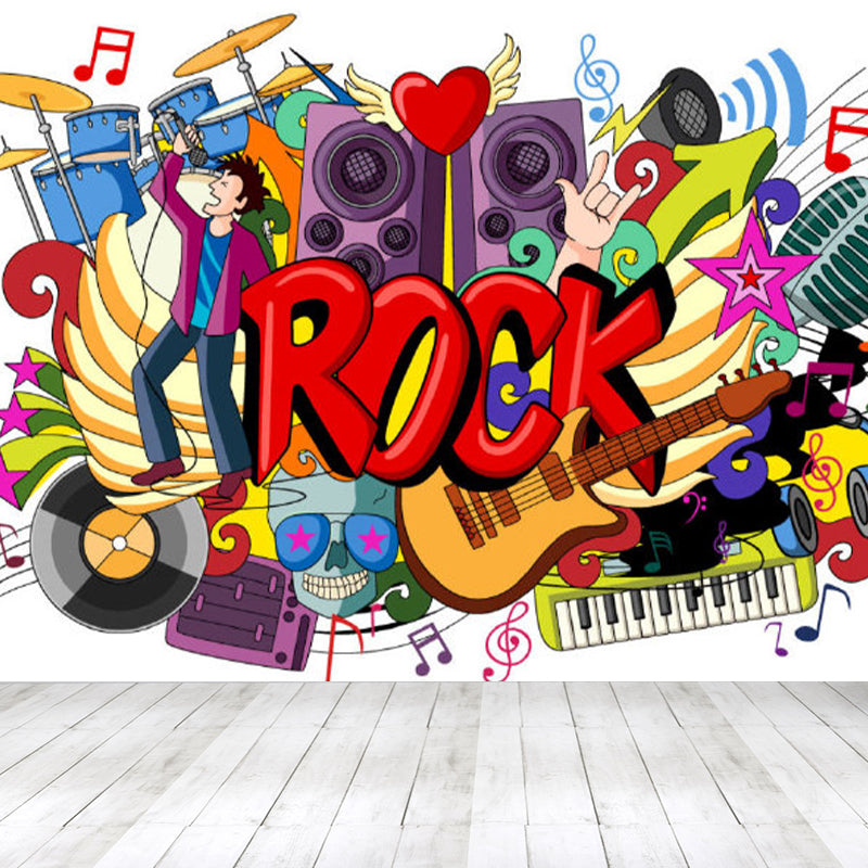 Bright Graffiti Graphic Mural Wallpaper Contemporary Non-Woven Wall Covering, Customised Brown Clearhalo 'Wall Decor' 'Wall Mural' 1885034