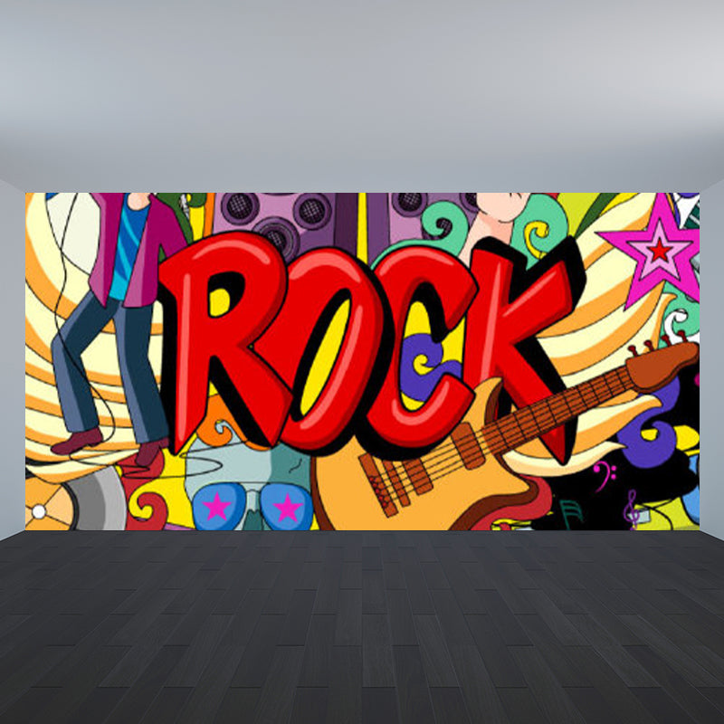 Bright Graffiti Graphic Mural Wallpaper Contemporary Non-Woven Wall Covering, Customised Clearhalo 'Wall Decor' 'Wall Mural' 1885036