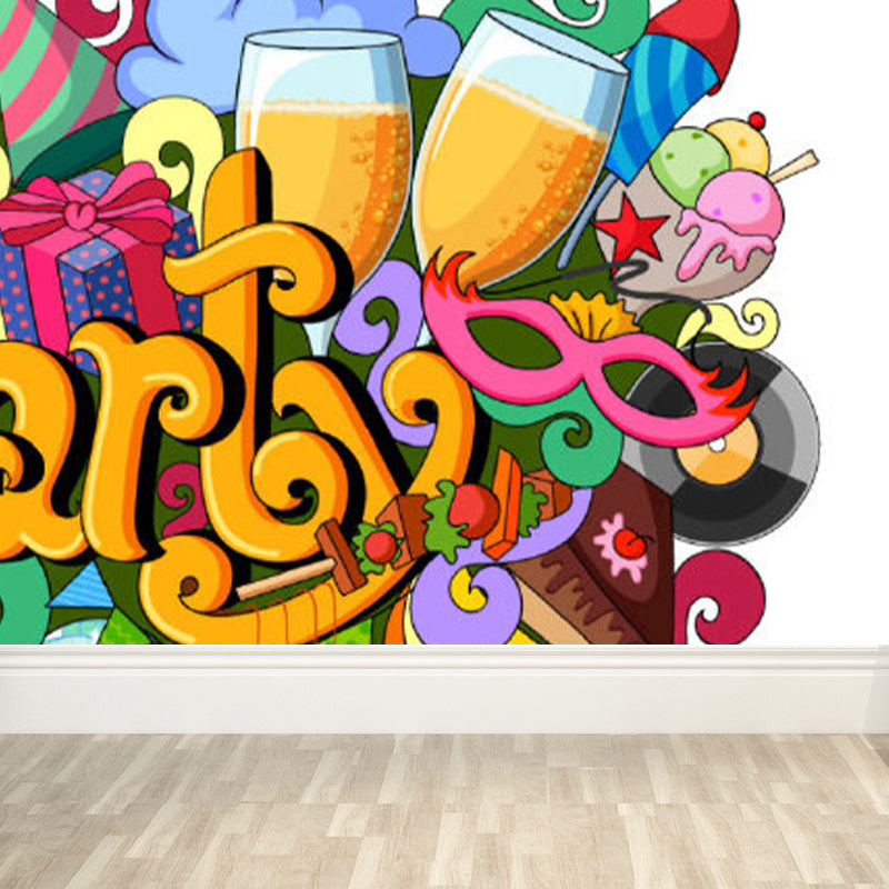 Bright Graffiti Graphic Mural Wallpaper Contemporary Non-Woven Wall Covering, Customised Clearhalo 'Wall Decor' 'Wall Mural' 1885040