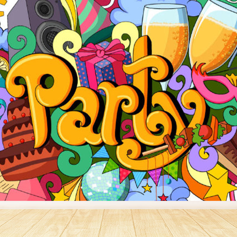 Bright Graffiti Graphic Mural Wallpaper Contemporary Non-Woven Wall Covering, Customised Clearhalo 'Wall Decor' 'Wall Mural' 1885041