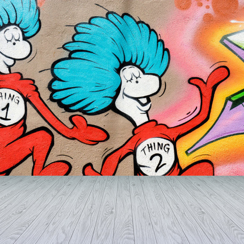 Bright Graffiti Graphic Mural Wallpaper Contemporary Non-Woven Wall Covering, Customised Blue Clearhalo 'Wall Decor' 'Wall Mural' 1885049