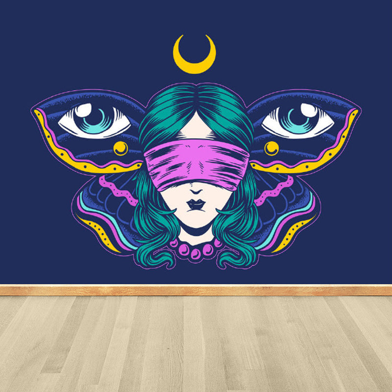 Illustration Magical Pattern Wall Mural Giant Wall Covering for Dining Room, Custom Dark Blue Clearhalo 'Wall Decor' 'Wall Mural' 1885054