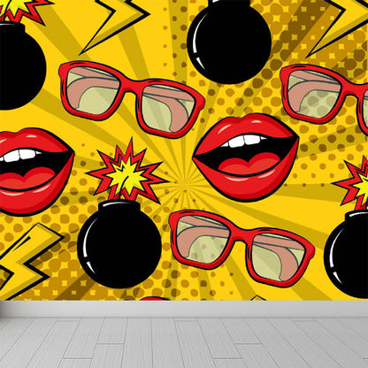 Stain Resistant Novel Pattern Mural Decal Non-Woven Modern Wall Decor for Sitting Room Yellow Clearhalo 'Wall Decor' 'Wall Mural' 1885104