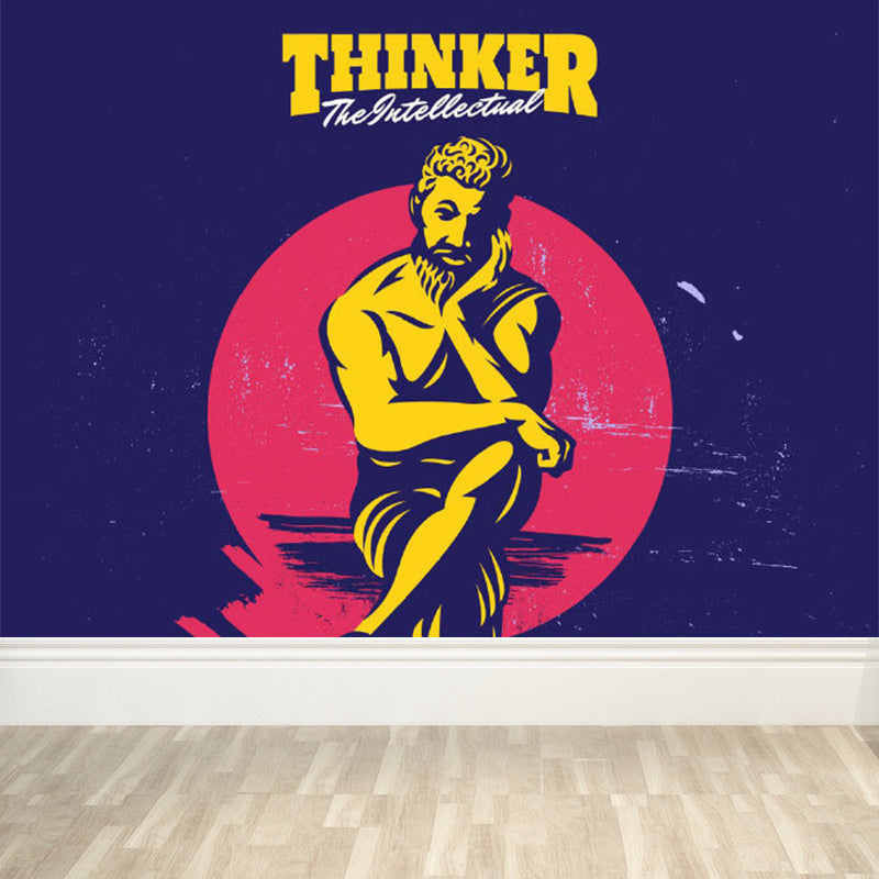 Stain Resistant Novel Pattern Mural Decal Non-Woven Modern Wall Decor for Sitting Room Dark Blue Clearhalo 'Wall Decor' 'Wall Mural' 1885109