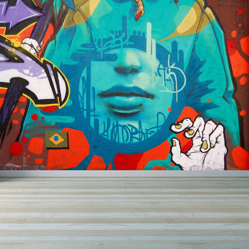 Soft Color Art Graphic Mural Stain Resistant Contemporary Drawing Room Wall Decor Blue Clearhalo 'Wall Decor' 'Wall Mural' 1885179