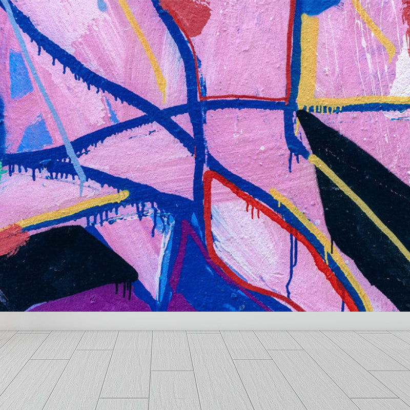 Pastel Color Graffiti Mural Wallpaper Modern Stain-Proof Wall Covering for Parlour Pink Clearhalo 'Wall Decor' 'Wall Mural' 1885204