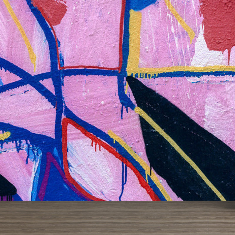 Pastel Color Graffiti Mural Wallpaper Modern Stain-Proof Wall Covering for Parlour Clearhalo 'Wall Decor' 'Wall Mural' 1885205