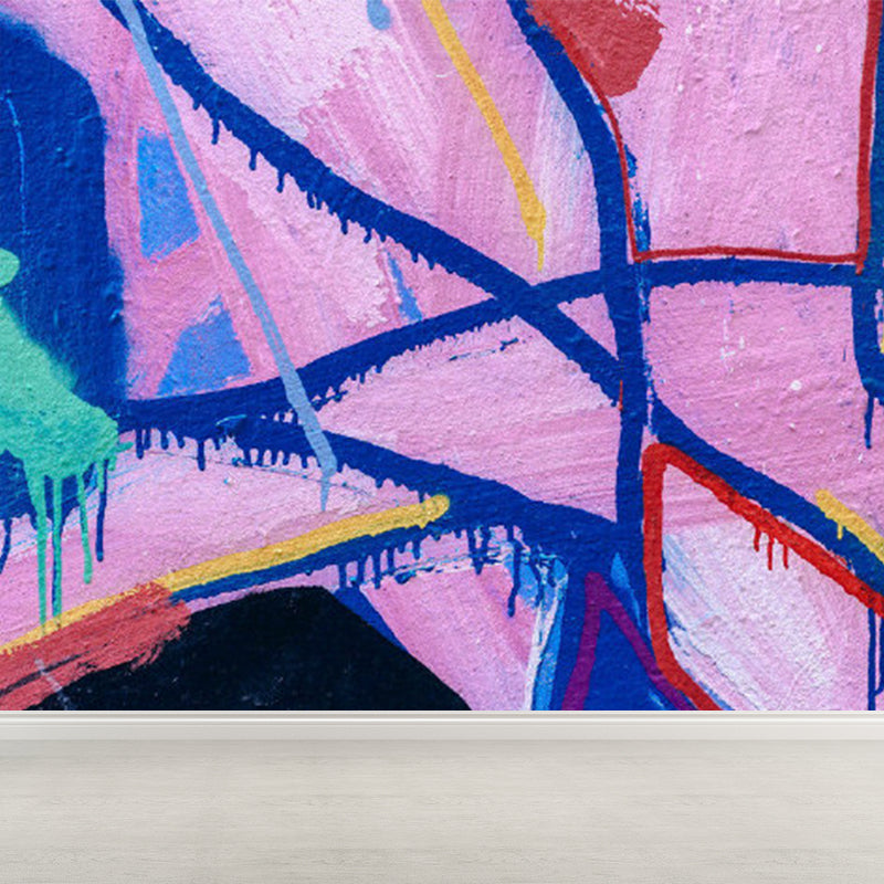 Pastel Color Graffiti Mural Wallpaper Modern Stain-Proof Wall Covering for Parlour Clearhalo 'Wall Decor' 'Wall Mural' 1885206