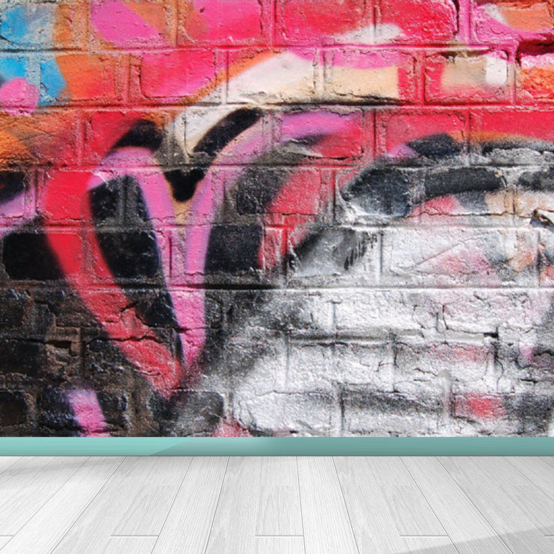Pastel Color Graffiti Mural Wallpaper Modern Stain-Proof Wall Covering for Parlour White Clearhalo 'Wall Decor' 'Wall Mural' 1885214