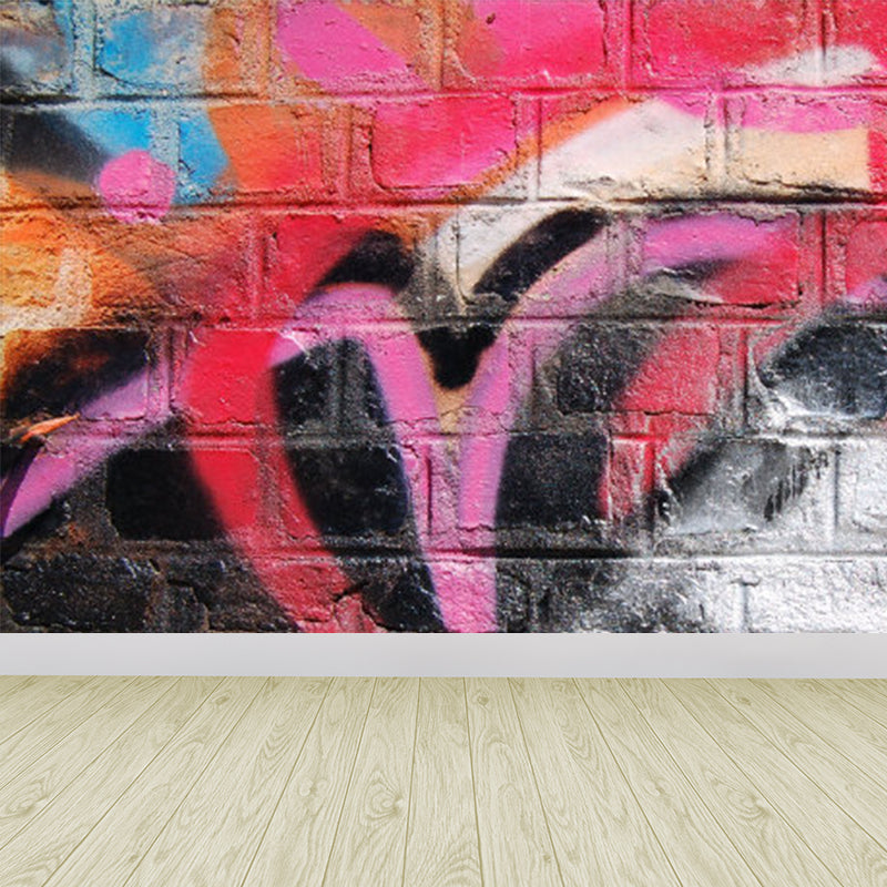 Pastel Color Graffiti Mural Wallpaper Modern Stain-Proof Wall Covering for Parlour Clearhalo 'Wall Decor' 'Wall Mural' 1885216