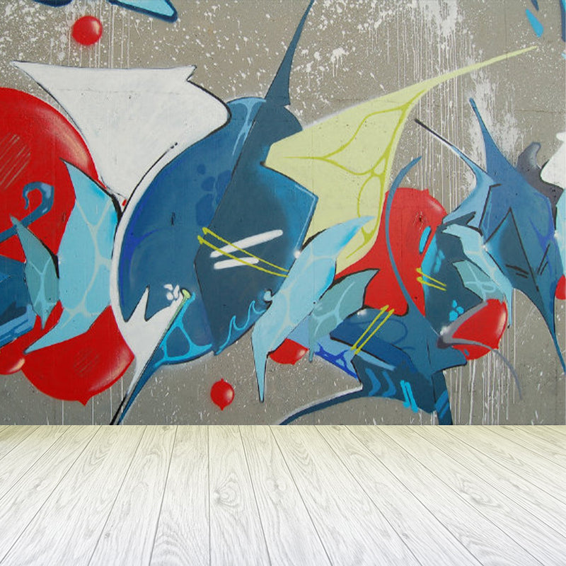 Pastel Color Graffiti Mural Wallpaper Modern Stain-Proof Wall Covering for Parlour Clearhalo 'Wall Decor' 'Wall Mural' 1885220