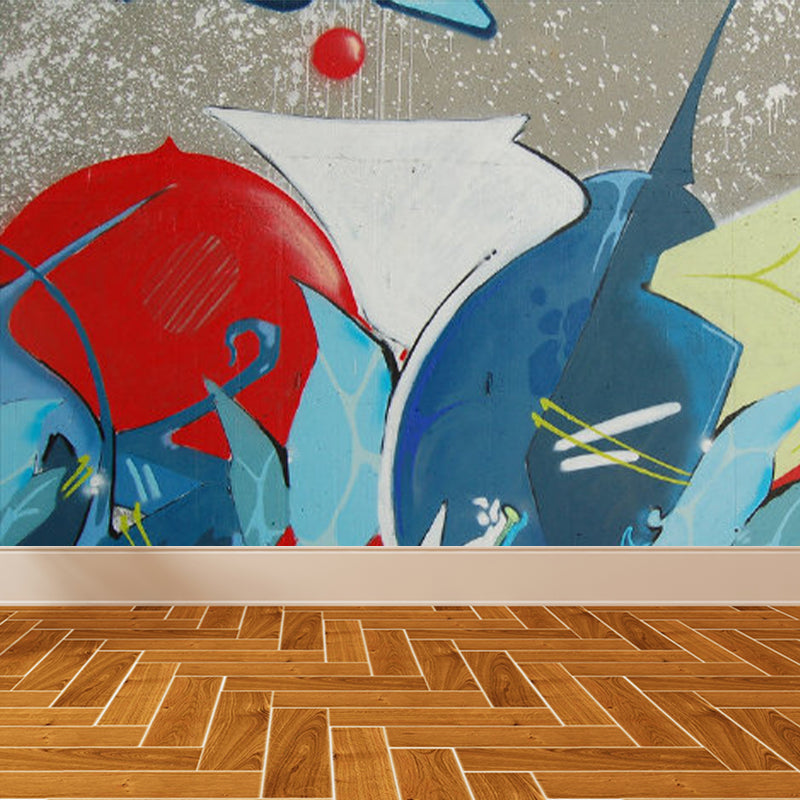 Pastel Color Graffiti Mural Wallpaper Modern Stain-Proof Wall Covering for Parlour Clearhalo 'Wall Decor' 'Wall Mural' 1885221