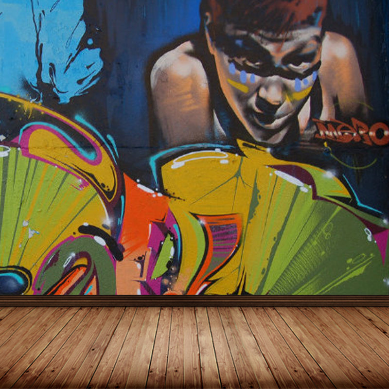 Pastel Color Graffiti Mural Wallpaper Modern Stain-Proof Wall Covering for Parlour Clearhalo 'Wall Decor' 'Wall Mural' 1885225