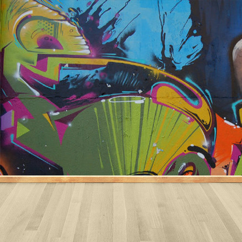 Pastel Color Graffiti Mural Wallpaper Modern Stain-Proof Wall Covering for Parlour Clearhalo 'Wall Decor' 'Wall Mural' 1885226