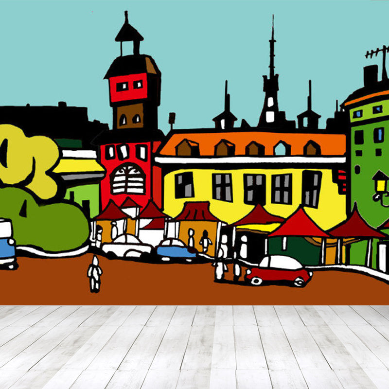 Landscape Mural Decal Modern Decorative Living Room Wall Covering, Custom Printed Light Blue Clearhalo 'Wall Decor' 'Wall Mural' 1885284