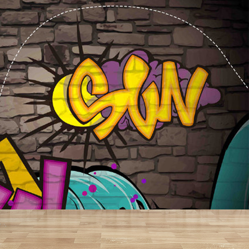 Abstract Graffiti Pattern Wall Mural Contemporary Non-Woven Textured Wall Art in Soft Color Dark Brown custom Clearhalo 'Wall Decor' 'Wall Mural' 1885315