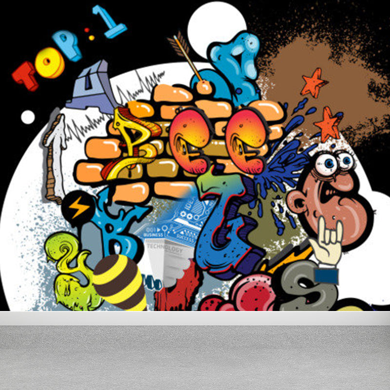 Extra Large Graffiti Mural Light Color Non-Woven Wall Art for Indoor Decor, Customised Orange Clearhalo 'Wall Decor' 'Wall Mural' 1885334