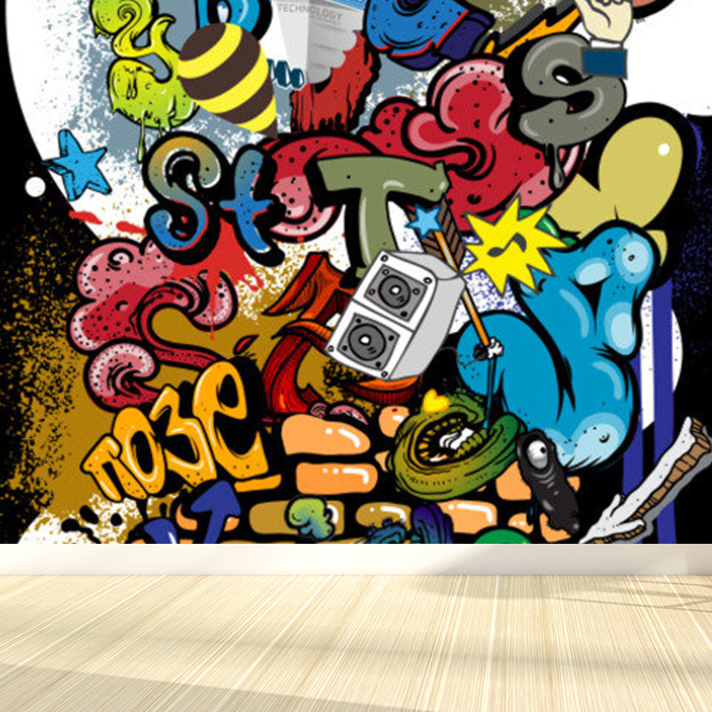 Extra Large Graffiti Mural Light Color Non-Woven Wall Art for Indoor Decor, Customised Clearhalo 'Wall Decor' 'Wall Mural' 1885335