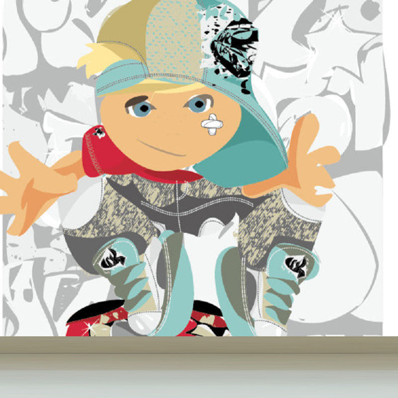 Extra Large Graffiti Mural Light Color Non-Woven Wall Art for Indoor Decor, Customised White Clearhalo 'Wall Decor' 'Wall Mural' 1885339