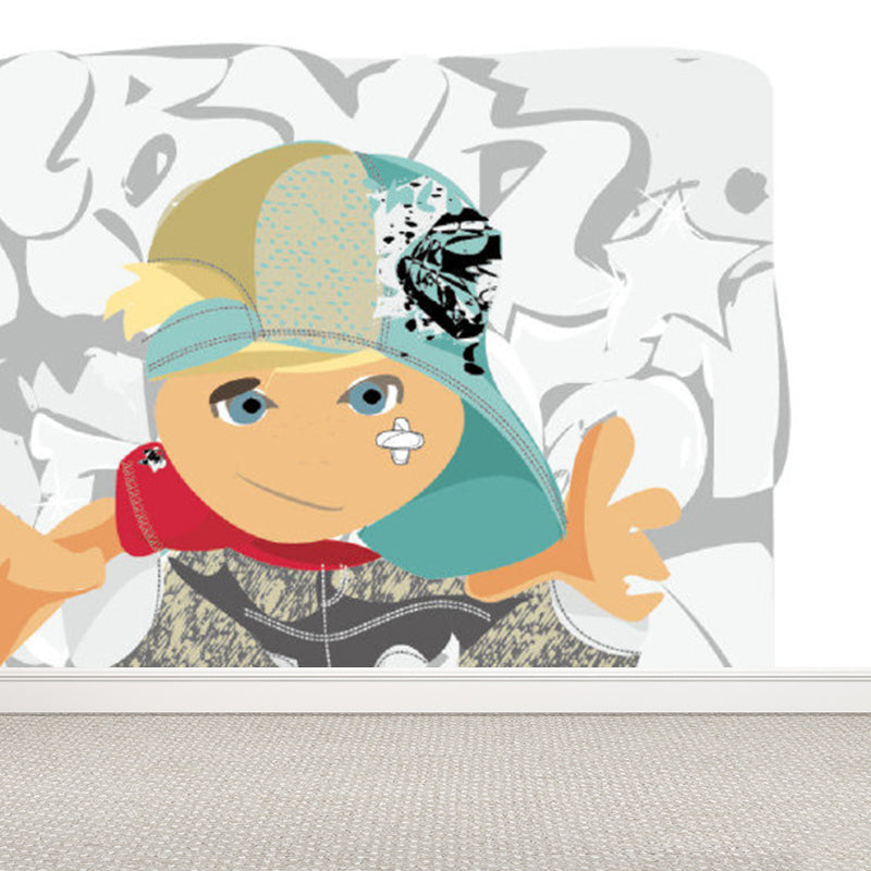 Extra Large Graffiti Mural Light Color Non-Woven Wall Art for Indoor Decor, Customised Clearhalo 'Wall Decor' 'Wall Mural' 1885340