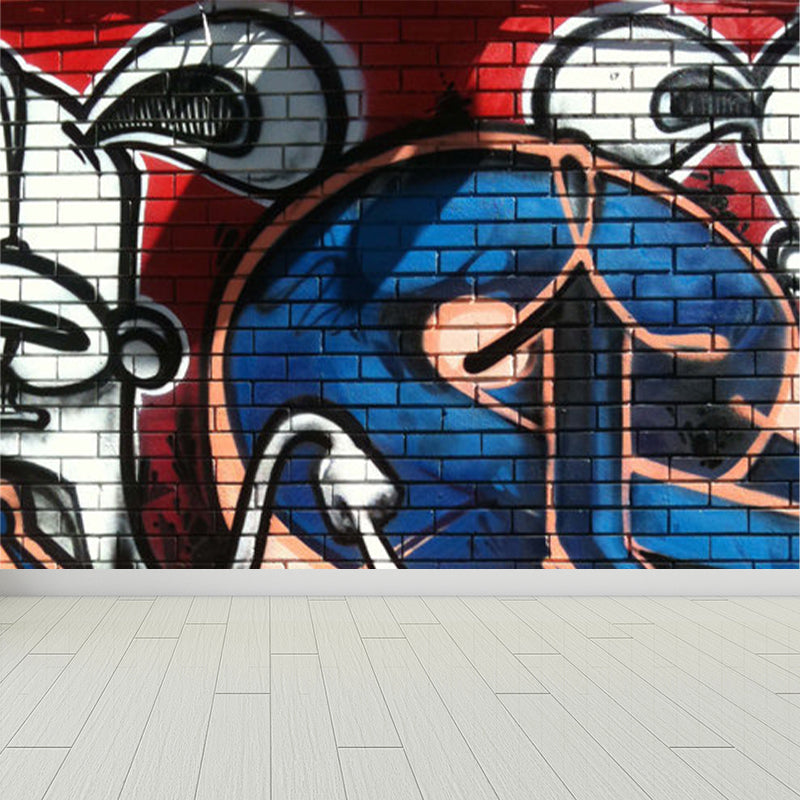 Extra Large Graffiti Mural Light Color Non-Woven Wall Art for Indoor Decor, Customised Dark Blue Clearhalo 'Wall Decor' 'Wall Mural' 1885344