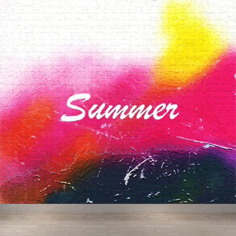 Huge Fashion Graffiti Mural Decal Bedroom Abstract Wall Decor in Pastel Color, Stain Resistant Dark Pink Clearhalo 'Wall Decor' 'Wall Mural' 1885359