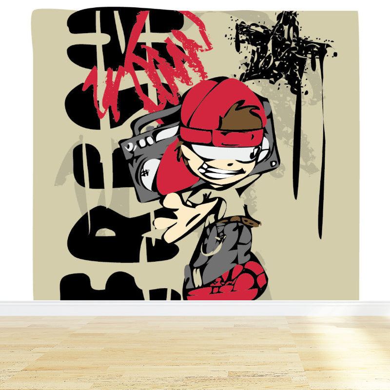 Huge Fashion Graffiti Mural Decal Bedroom Abstract Wall Decor in Pastel Color, Stain Resistant Brown Clearhalo 'Wall Decor' 'Wall Mural' 1885364